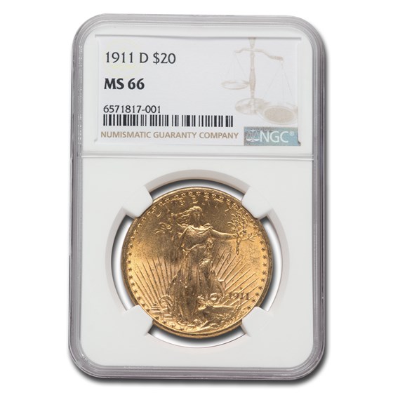 1911-D $20 Saint-Gaudens Gold Double Eagle MS-66 NGC 1911-D $20 Saint-Gaudens Gold Double Eagle MS-66 NGC
